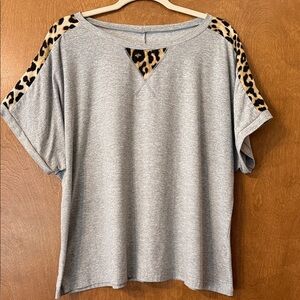 SHEIN Gray Top with Leopard Print Accents